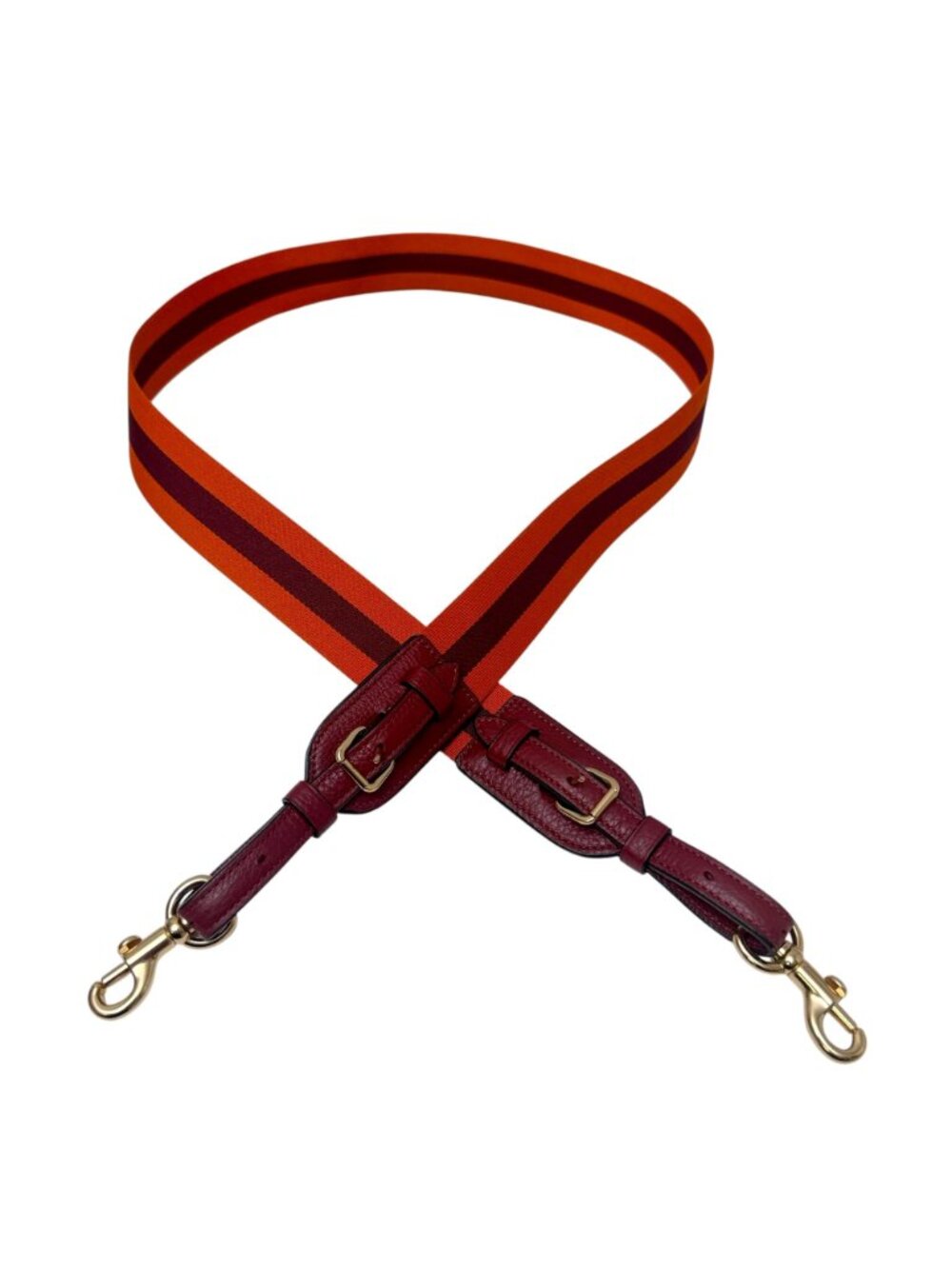 Coach Bag Strap Orange Burgundy Stripe Leather Trim Brass Hardware 48"